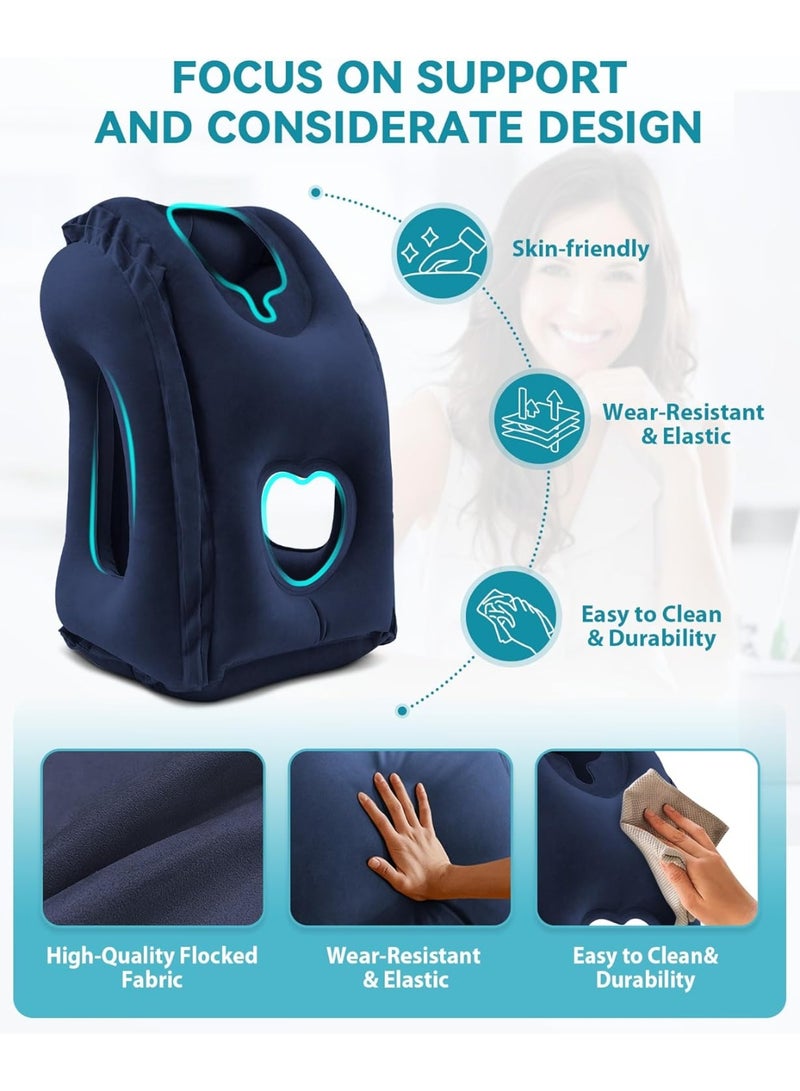 Forest Home Inflatable Travel Pillow, Airplane Neck Pillow Comfortably Supports Head and Chin for Airplanes, Trains, Cars and Office Napping with 3D Eye Mask, Earplugs and Portable Drawstring Bag (Blue) - Image 2